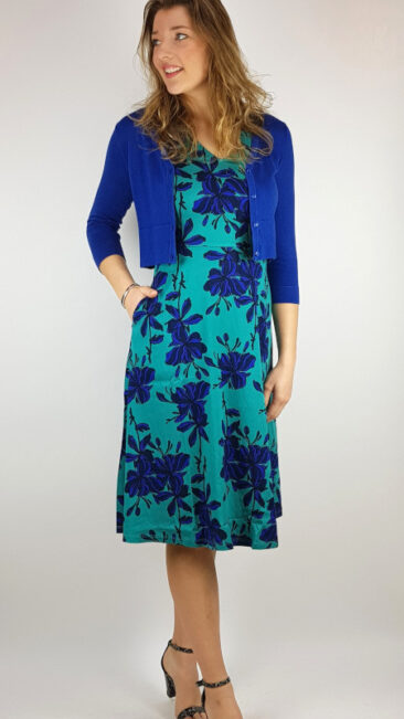 zilch-jurk-midi-flowers-emerald-kort-bamboe-vestje-midnight