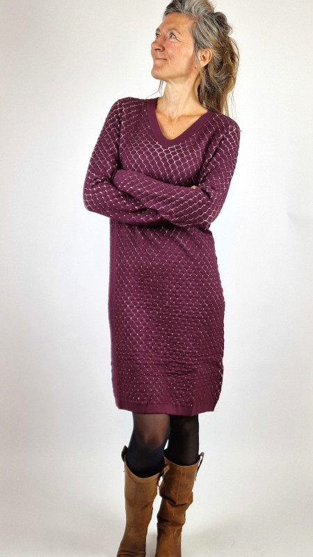 jurk Honeycomb bourgondy